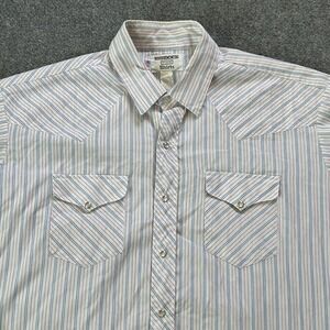 Vintage Ruddock Western Shirt Men XL Red Blue Stripe Pearl Snap Made USA July 4